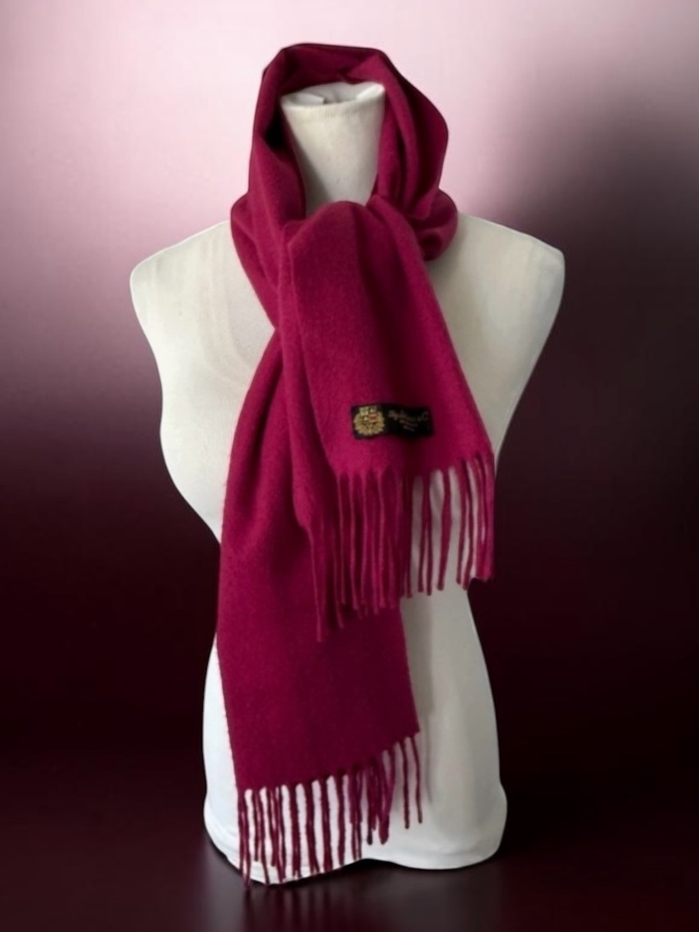 Loro Piana 100% Cashmere Fringe Magenta Scarf 13x59